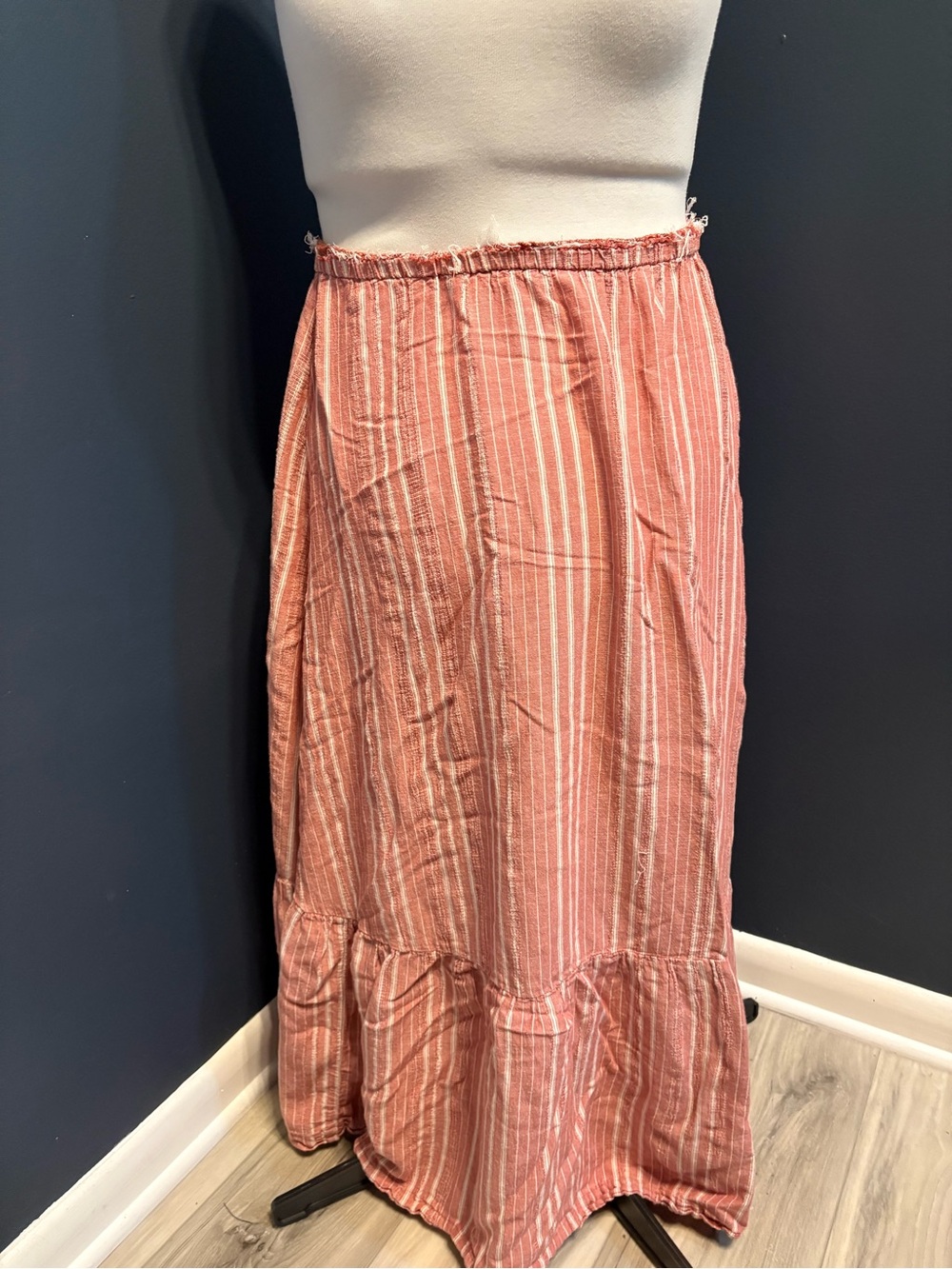 Universal Thread Coral-Striped Maxi Skirt with Ruffle Hem